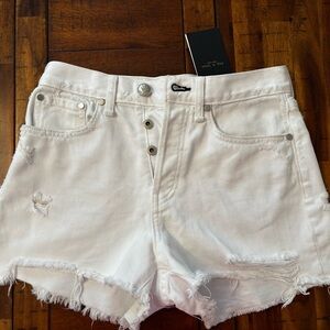 Rag & Bone Maya High Rise White Distressed Denim Shorts